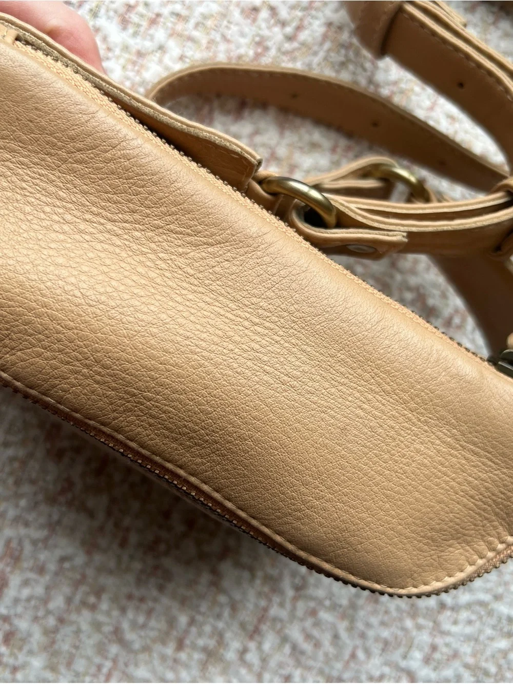 Mandrn Remy Leather Crossbody Belt Bag in Sand